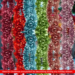 Neel Blue Christmas Shiny Metallic Chunky Tinsel Garland, 6.5ft in Blue - thumbnail 4