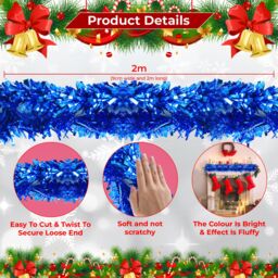 Neel Blue Christmas Shiny Metallic Chunky Tinsel Garland, 6.5ft in Blue - thumbnail 2
