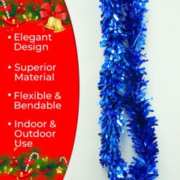 Neel Blue Christmas Shiny Metallic Chunky Tinsel Garland, 6.5ft in Blue - thumbnail 3