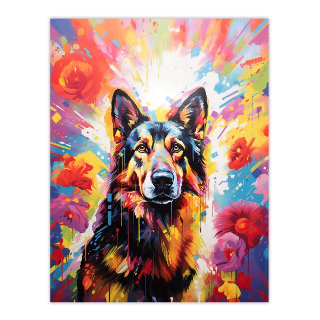 "Artery8 Wall Art Print German Shepherd Dog Lover Gift Pet Portrait Colourful Bright Artwork Painting Poster - Size: W18"" x H24""" - image 1