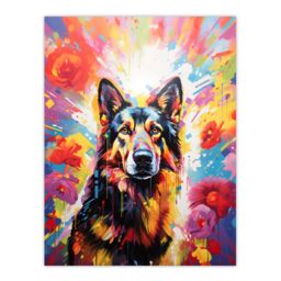 "Artery8 Wall Art Print German Shepherd Dog Lover Gift Pet Portrait Colourful Bright Artwork Painting Poster - Size: W18"" x H24""" - thumbnail 1