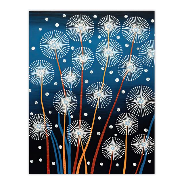 "Artery8 Wall Art Print Dandelion Seeds Fireworks Folk Art Painting Blue Poster Picture - Size: W18"" x H24""" - image 1