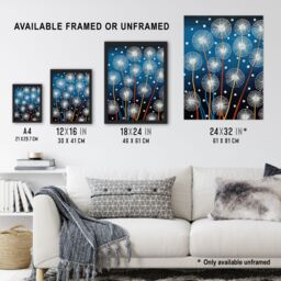 "Artery8 Wall Art Print Dandelion Seeds Fireworks Folk Art Painting Blue Poster Picture - Size: W18"" x H24""" - thumbnail 3