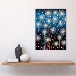 "Artery8 Wall Art Print Dandelion Seeds Fireworks Folk Art Painting Blue Poster Picture - Size: W18"" x H24""" - thumbnail 4