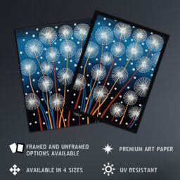 "Artery8 Wall Art Print Dandelion Seeds Fireworks Folk Art Painting Blue Poster Picture - Size: W18"" x H24""" - thumbnail 2