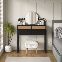 Decortie 'Lora' Modern Dressing Table with Mirror 4 LED Lights 96cm in Black - Size: 2 Pack - thumbnail 3