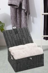 Arpan Resin Woven Hamper Storage Basket Boxes in Black - Size: Small - thumbnail 5