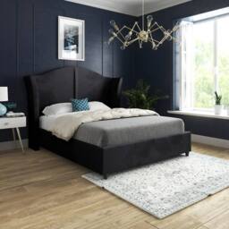 Casani Tirley Curved Winged Upholstered Black Soft Velvet Designer Bed Frame - Size: Small Single - thumbnail 2