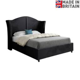 Casani Tirley Curved Winged Upholstered Black Soft Velvet Designer Bed Frame - Size: Small Single - thumbnail 4