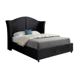 Casani Tirley Curved Winged Upholstered Black Soft Velvet Designer Bed Frame - Size: Small Single - thumbnail 3