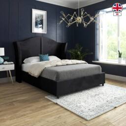 Casani Tirley Curved Winged Upholstered Black Soft Velvet Designer Bed Frame - Size: Small Single - thumbnail 5