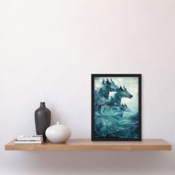 Artery8 Mythical Sea Kelpies Riding Waves Artwork Blue Framed Art Print - Size: A4 - thumbnail 4