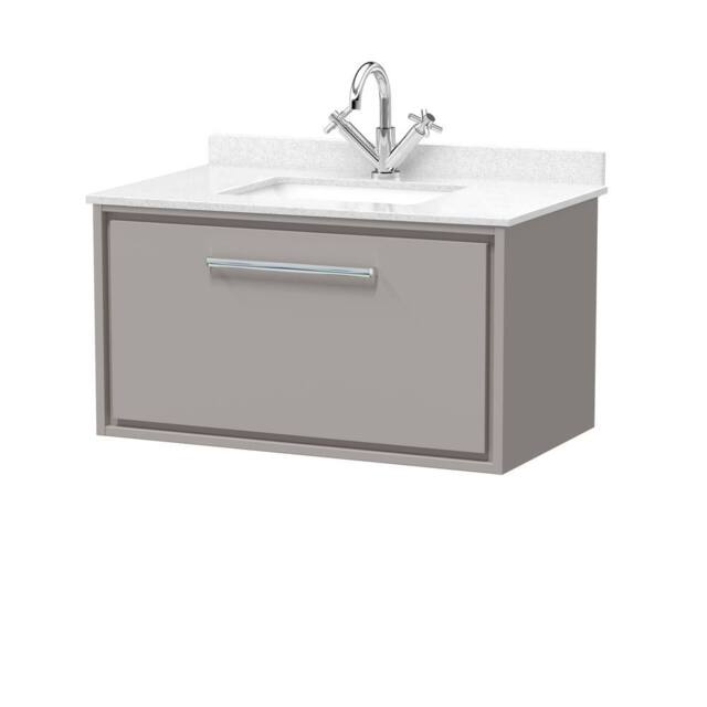 Balterley 800mm Wall Hung Single Drawer with Marble Worktop Basin - Pebble Grey - image 1