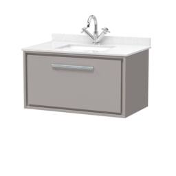 Balterley 800mm Wall Hung Single Drawer with Marble Worktop Basin - Pebble Grey - thumbnail 1