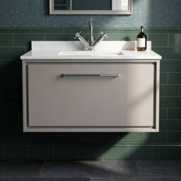 Balterley 800mm Wall Hung Single Drawer with Marble Worktop Basin - Pebble Grey - thumbnail 3