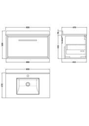 Balterley 800mm Wall Hung Single Drawer with Marble Worktop Basin - Pebble Grey - thumbnail 2