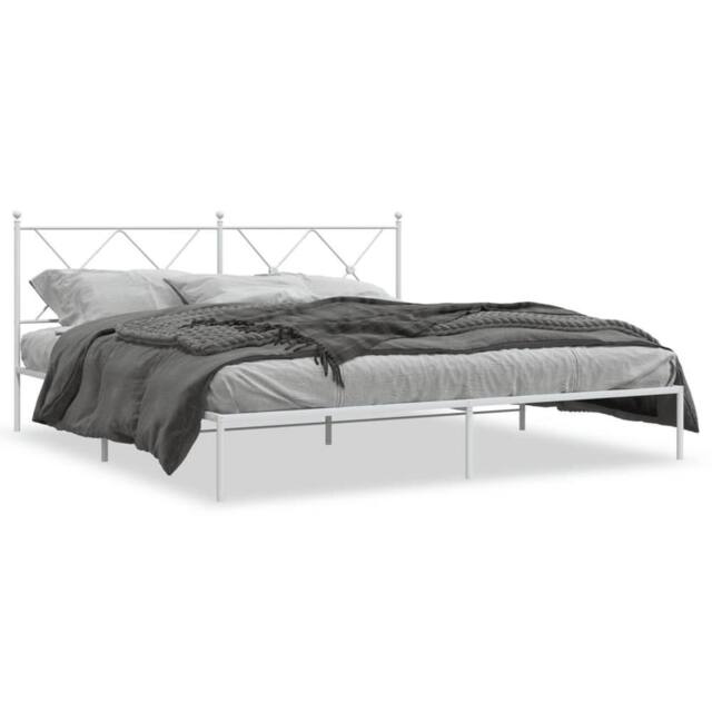 Berkfield Home Metal Bed Frame without Mattress with Headboard White 180x200cm - Size: Super King - image 1