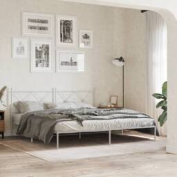 Berkfield Home Metal Bed Frame without Mattress with Headboard White 180x200cm - Size: Super King - thumbnail 2