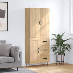 Berkfield Home Highboard Sonoma Oak 69.5x34x180 cm Engineered Wood in Light Tan - thumbnail 2