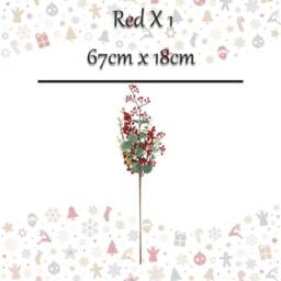 VFM e-Store Christmas Long Stem Berries Leaves Decoration 67cm x 18cm Red X 1 - Size: 67 cm x 18 cm - thumbnail 2