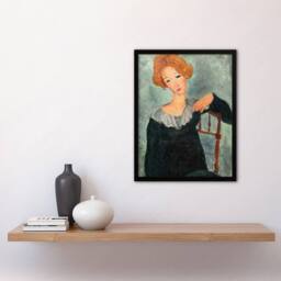 "Artery8 Woman with Red Hair Portrait Modigliani Vintage Framed Wall Art Print in Grey - Size: W12"" x H16""" - thumbnail 4