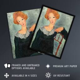 "Artery8 Woman with Red Hair Portrait Modigliani Vintage Framed Wall Art Print in Grey - Size: W12"" x H16""" - thumbnail 2