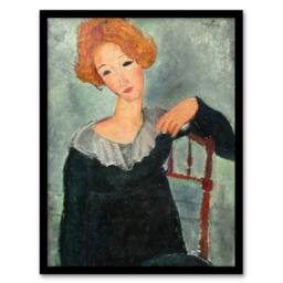 "Artery8 Woman with Red Hair Portrait Modigliani Vintage Framed Wall Art Print in Grey - Size: W12"" x H16""" - thumbnail 1