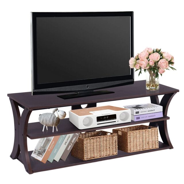 "Costway 3-Tier TV Stand Media Console Table Modern Storage Cabinet for TVs up to 45"" in Dark Brown" - image 1