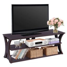 "Costway 3-Tier TV Stand Media Console Table Modern Storage Cabinet for TVs up to 45"" in Dark Brown" - thumbnail 1