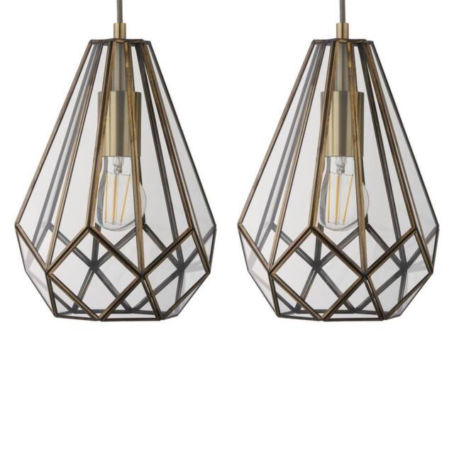 First Choice Lighting Set of 2 Polly - Antique Brass & Glass Pendant Ceiling Lights in Bronze - image 1