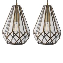 First Choice Lighting Set of 2 Polly - Antique Brass & Glass Pendant Ceiling Lights in Bronze