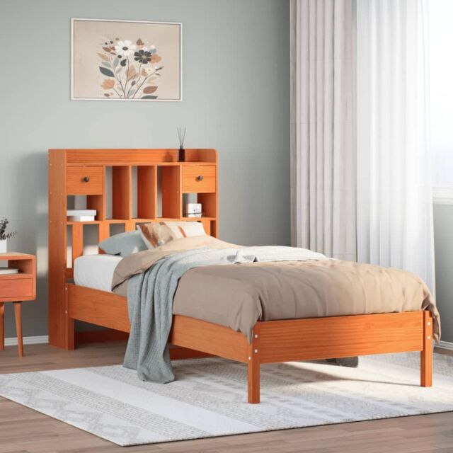 Berkfield Home Bookcase Bed without Mattress Wax Brown 75x190 cm Small Single Solid Wood Pine - image 1