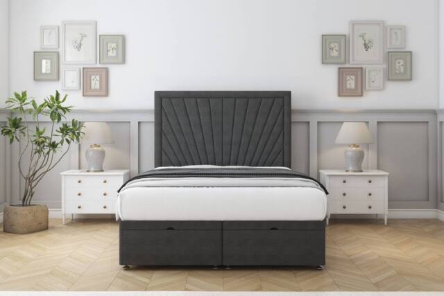 "Sloomy Somerset Dumfries Ottoman Bed Base-54"" Floor Standing Headboard in Dark Grey - Size: Single" - image 1
