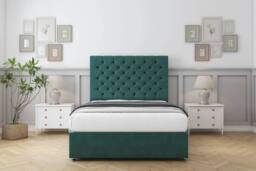 "Sloomy Mayfair Plush Divan Bed Base 4 Drawers - 54"" Headboard in Emerald - Size: Small Double" - thumbnail 2