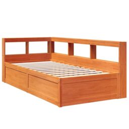 Berkfield Home Bookcase Bed without Mattress Wax Brown 90x190cm Solid Wood Pine - Size: 90x190 cm - thumbnail 3