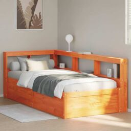 Berkfield Home Bookcase Bed without Mattress Wax Brown 90x190cm Solid Wood Pine - Size: 90x190 cm - thumbnail 4