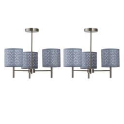 First Choice Lighting Set of 2 Brea - Antique Brass Light Fittings with Grey Cut Out Shades in Gold