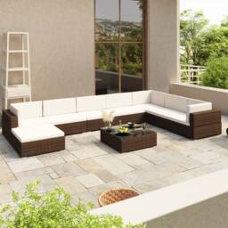 Berkfield Home Sturdy 8 Piece Garden Lounge Set with Cushions Poly Rattan Brown - thumbnail 2