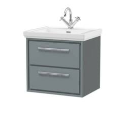 Balterley Modern Bathroom Wall Hung 2-Drawer Vanity, Fireclay Basin, Grey, 600mm in Grey - thumbnail 1