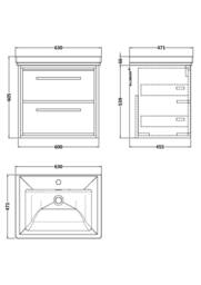 Balterley Modern Bathroom Wall Hung 2-Drawer Vanity, Fireclay Basin, Grey, 600mm in Grey - thumbnail 5