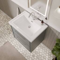 Balterley Modern Bathroom Wall Hung 2-Drawer Vanity, Fireclay Basin, Grey, 600mm in Grey - thumbnail 3