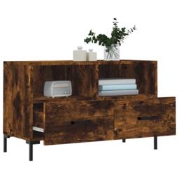Berkfield Home TV Cabinet Smoked Oak 80x36x50 cm Engineered Wood in Brown - Size: 80 x 36 x 50 cm - thumbnail 4