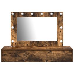Berkfield Home Wall Hanging Dressing Table with LED Lights in Smoked Oak in Brown - thumbnail 5