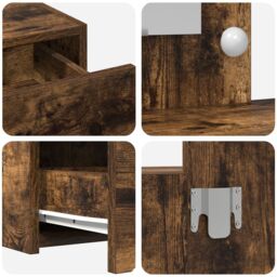 Berkfield Home Wall Hanging Dressing Table with LED Lights in Smoked Oak in Brown - thumbnail 8
