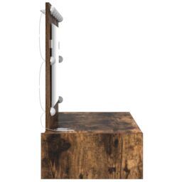 Berkfield Home Wall Hanging Dressing Table with LED Lights in Smoked Oak in Brown - thumbnail 6