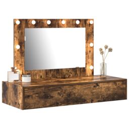 Berkfield Home Wall Hanging Dressing Table with LED Lights in Smoked Oak in Brown - thumbnail 3