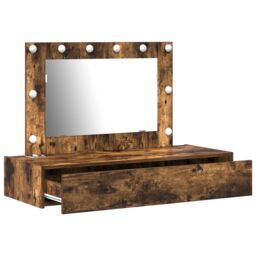 Berkfield Home Wall Hanging Dressing Table with LED Lights in Smoked Oak in Brown - thumbnail 4