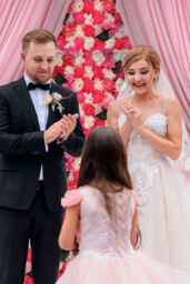 Neel Blue Decorative Artificial Flower Wall Panel Wedding Photo Background in Fuchsia - thumbnail 6