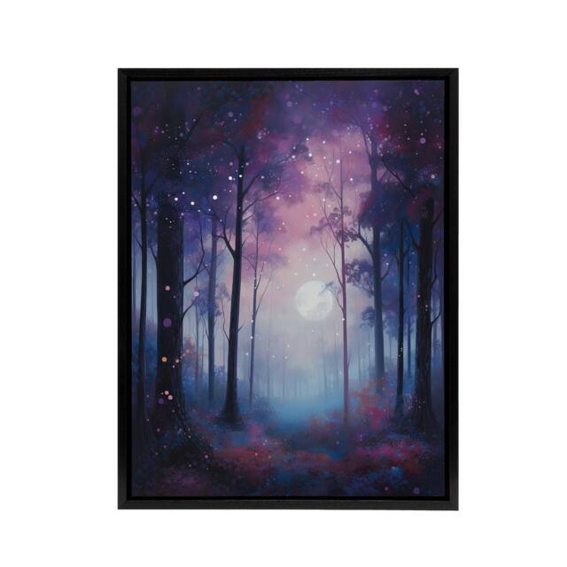 "Artery8 Full Moon In Enchanted Forest Framed Canvas Wall Art Print in Purple - Size: W12"" x H16""" - image 1