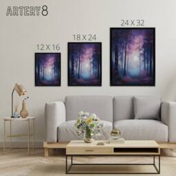 "Artery8 Full Moon In Enchanted Forest Framed Canvas Wall Art Print in Purple - Size: W12"" x H16""" - thumbnail 4